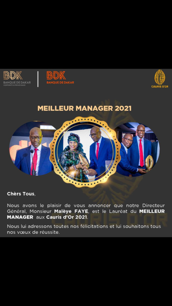 Sénégal: Malèye FAYE, Directeur Général de Banque De DAKAR, Lauréat Meilleur Manager aux Cauris d’Or 2021